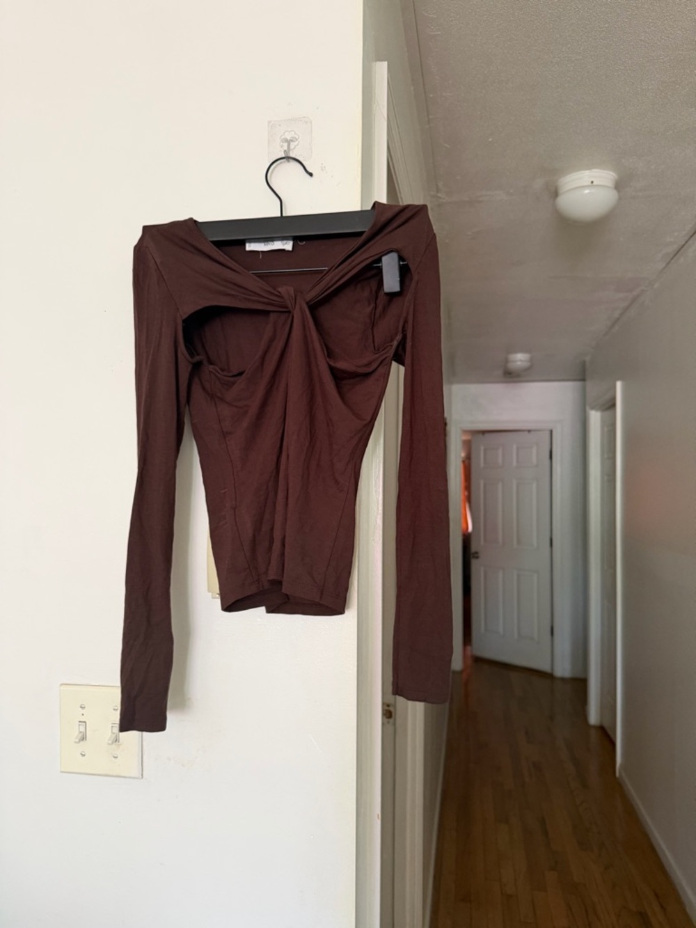 Mango Brown Twist-Front Long Sleeve Top